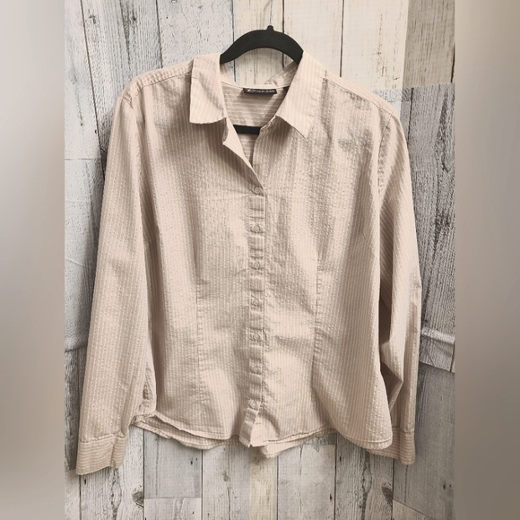 7th Avenue NY&C Button-Up, Blush Pink w/ White and Shimmer Pinstripes, Size XL - Picture 1 of 7